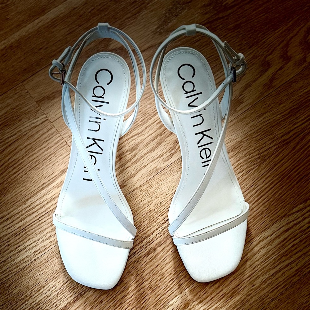 Calvin Klein White Strappy Heels. Size 8.5